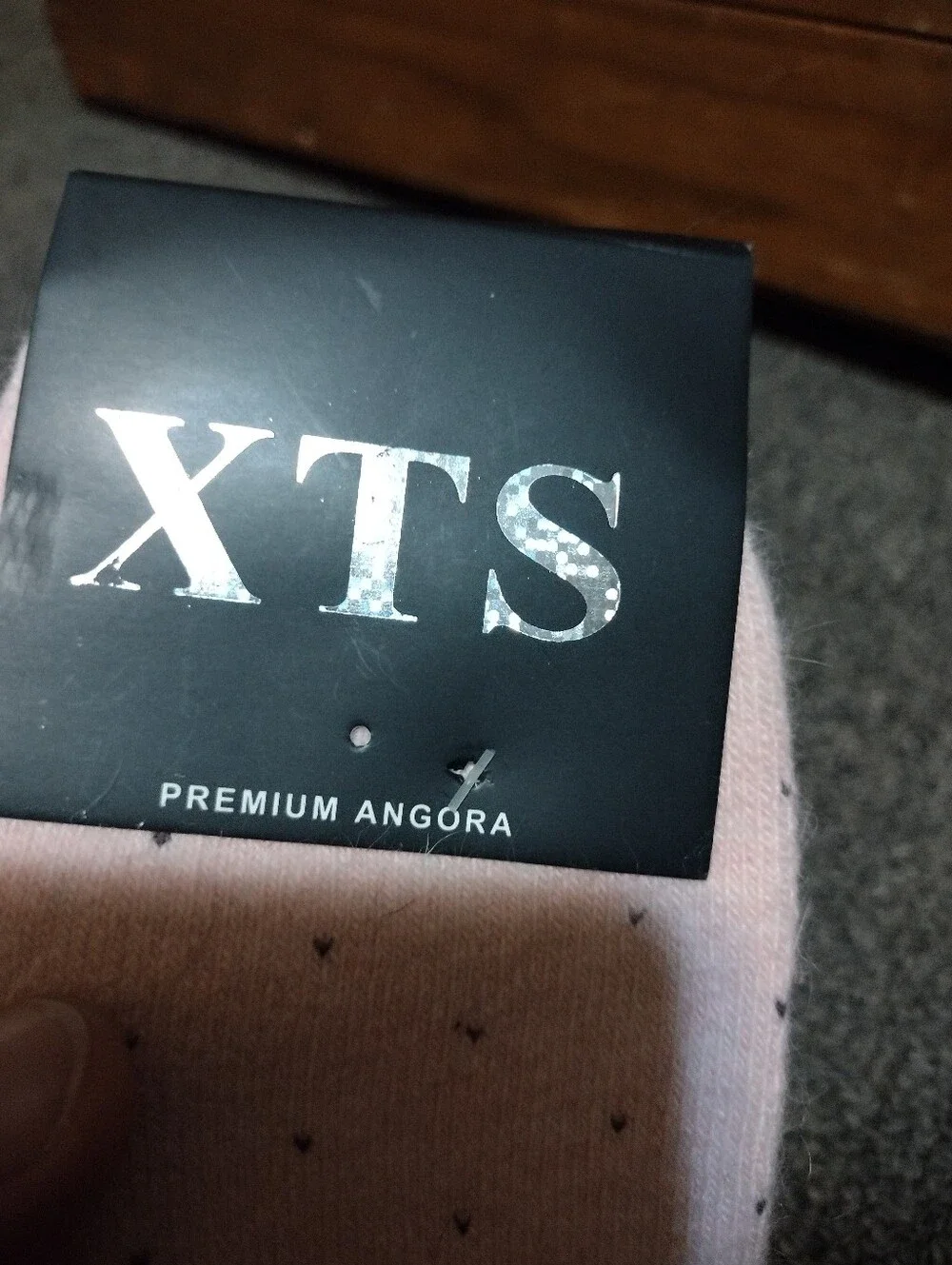 XTS Pink & Cream Premium Angora Embroidered Cozy Socks 1 Pair